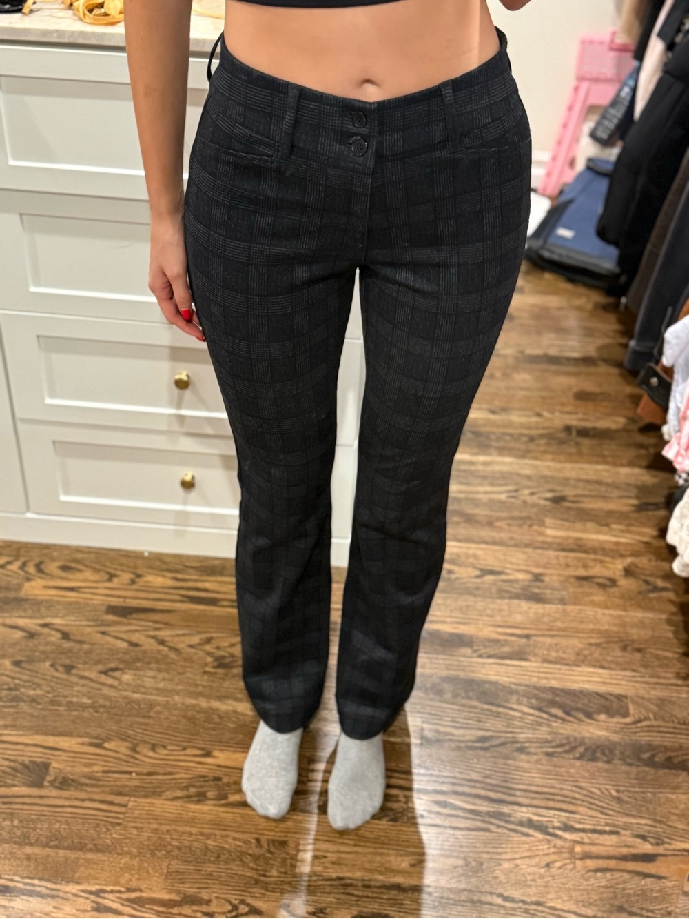 Black Plaid Tailored Dress Pants